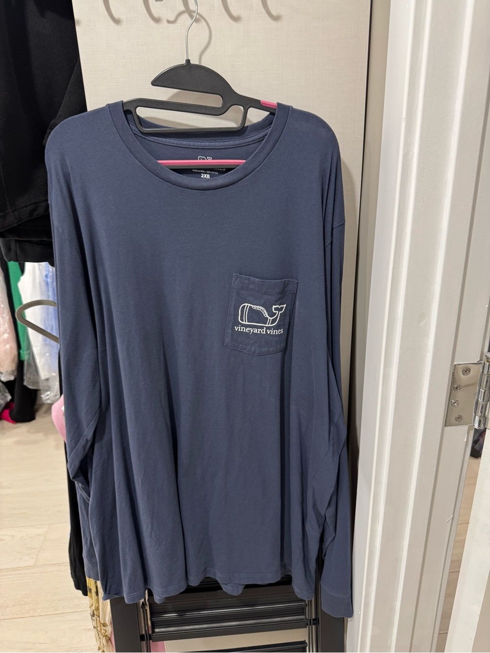 Vineyard Vines Navy Long-Sleeve Pocket Tee with Whale Logo